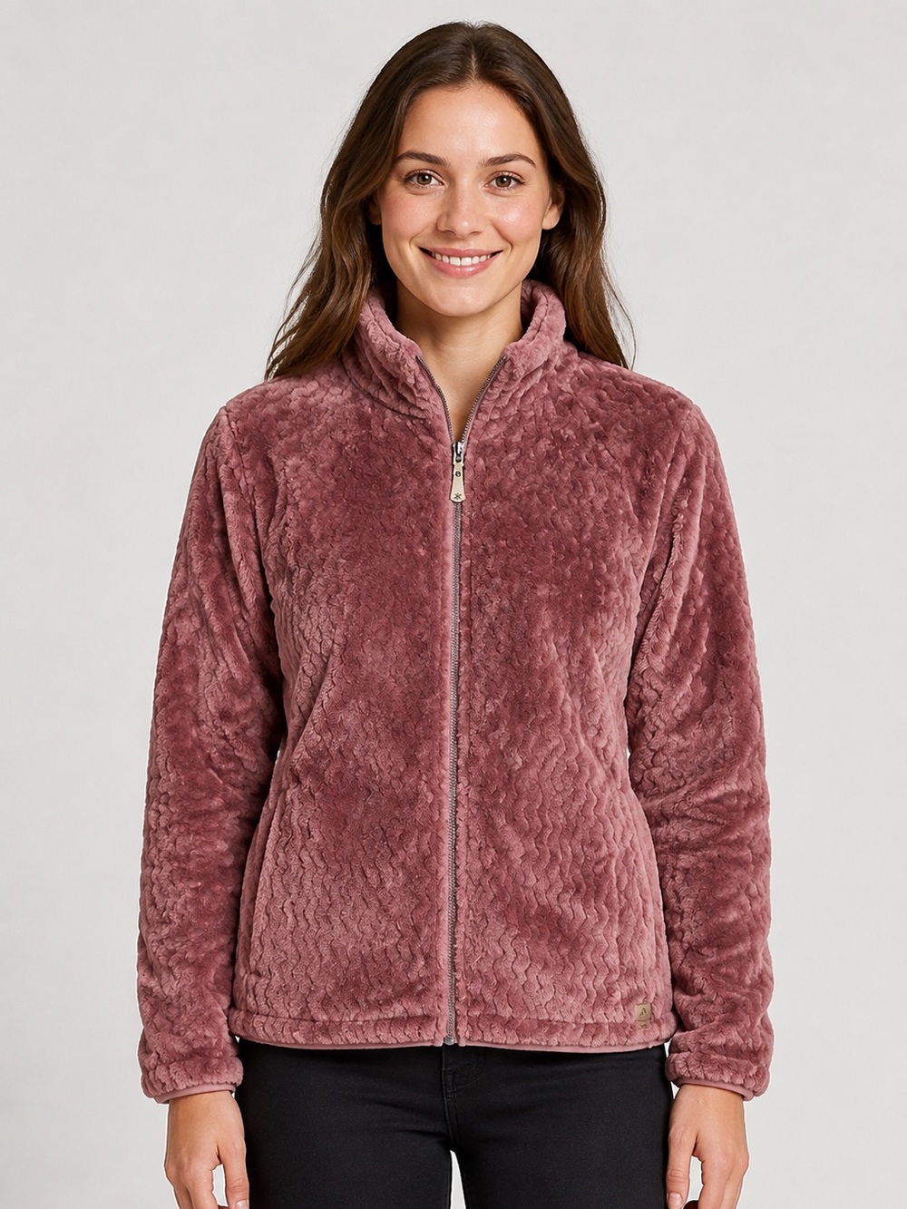 ZeroXposur Women's Plush Zip-Up Teddy Jacket in Dusty Rose